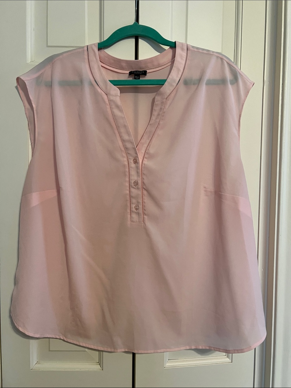 Talbots Light Pink Cap-Sleeve Split V Blouse size 18WP Petite